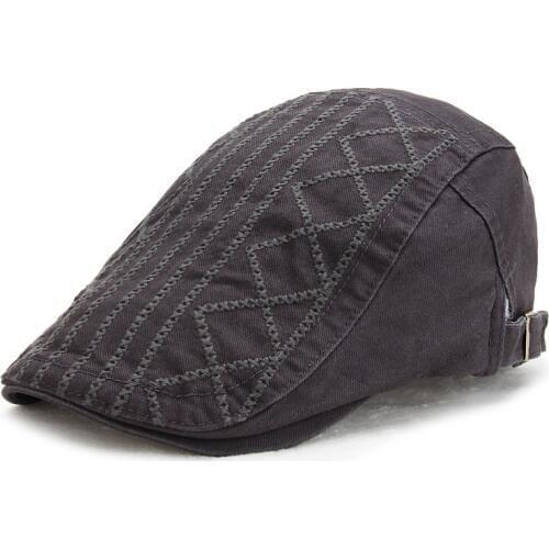 Retro Mens Cotton Duckbill Flat Ivy Cap Striped and Plaid Driving Cap Brown Khaki Black Dark Grey Army Green