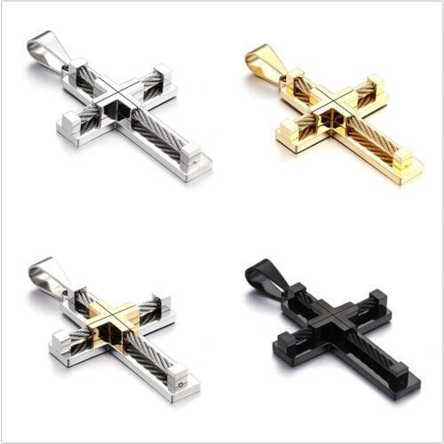 Mutilple Color New Hot Stainless Steel Cross Crucifix Design Mens Womens Pendant Necklace Free Rope Chain 24"*3mm Christmas Gift