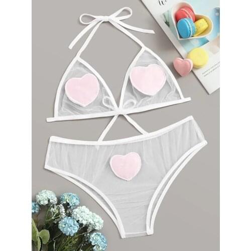 New Ladies Bra set Polka Dot Mesh Sexy Lingerie Comfortable Thin Bra and Panty set Ruffles Transparent Womens Underwear