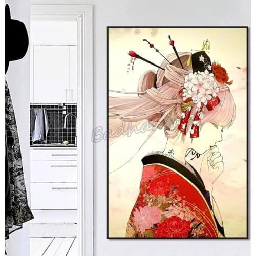Badhams Anime Character Poster Japanese Japanese Beauty Red Costume Picture Print Canvas Painting Frameless Decoration