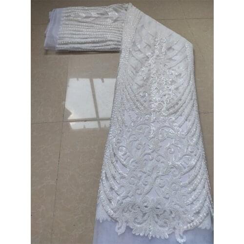 Latest 2021 High Quality African Nigerian Tulle Lace Fabric With Sequins Embroidery Sewing Guipure Organza Prom Dresses 5yards