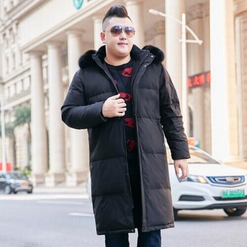 Winter new 10xl mens tide fat long plus fertilizer to increase over the knee fur collar down jacket warm winter clothes 160kg
