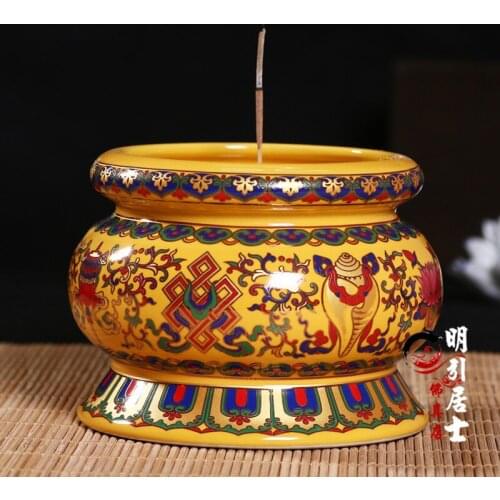 Craft Tibet gild Foo Dog Lion Buddhism incense burner Censer