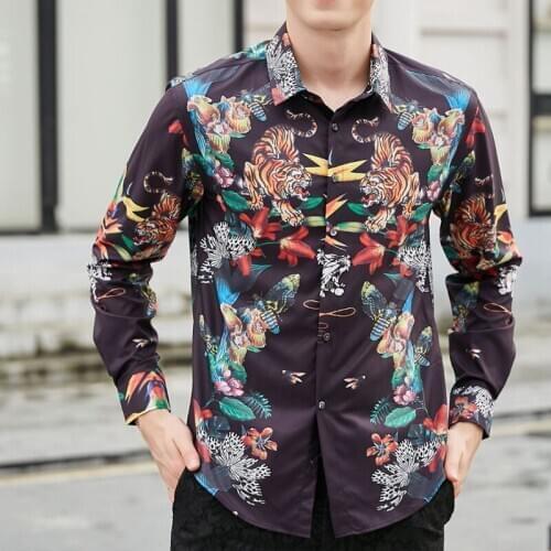 Men shirts High-end Luxury brand Fashion Tiger pattern Printing 2020 Autumn high quality Casual Long-Sleeve Shirts Chemises