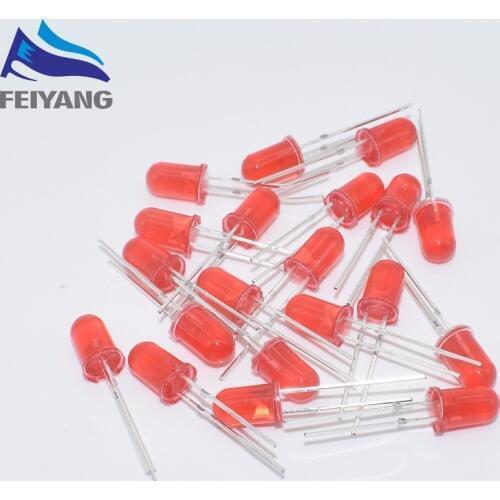 SAMIORE ROBOT 100pcs/lot F5 5MM Round Red Color Highlight Diffused Round DIP Light-Emitting Diode LED Lamp Light