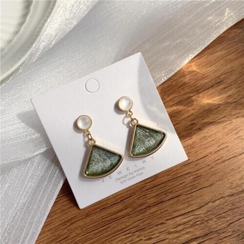 Girls Green Resin Triangle Korean Clip on Earrings New Crystal Fans Earings