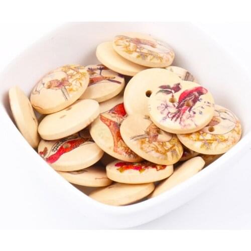 Mix Lovely Bird Pattern Round Wooden Buttons Handmade Accessories Decoration Sewing Scrapbooking Crafts DIY 20mm 30pcs MT0956-FD
