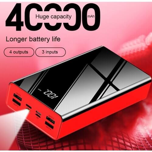PINZHENG 40000mAh Power Bank For iPhone 11 12 4 Output Portable Charger External Battery USB PowerBank For Xiaomi Samsung 3Input