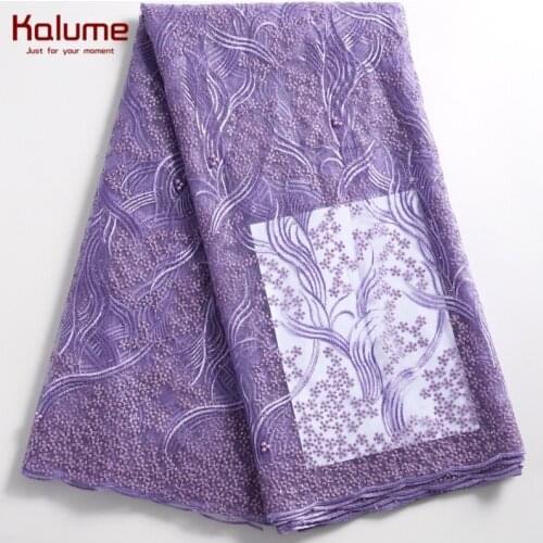 Kalume High Quality African Dry Lace Fabric Beads French Mesh Lace Nigerian Tulle Lace Fabric For Party Weding Lace Fabric 2250