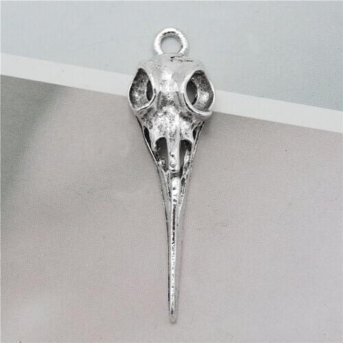 Julie Wang 10PCS Bird Beak Charms Antique Silver Color Raven Skull Bird Head Pendant Earring Punk Jewelry Making Accessory