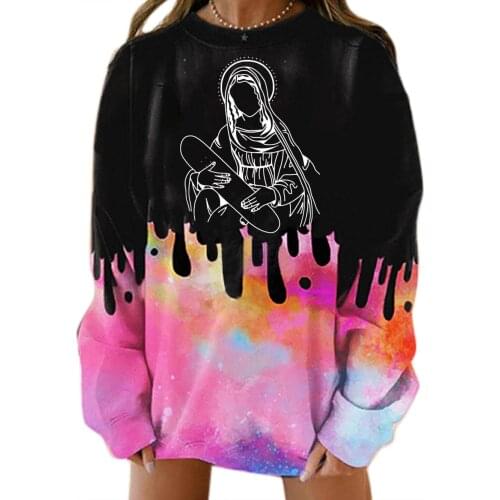 2021 Fashoin Halloween Sweatshirts Top Women Novel Tie Dye Print Blouse Autumn Harajuku Long Sleeve O Collared Hoodie Sudaderas
