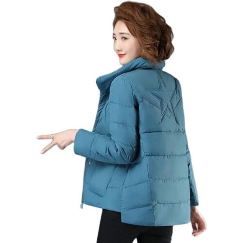 2021 New Winter Women Jacket Stand Collar Warm Down Cotton Padded Short Parka Female Coat Outwear Manteau Femme Hiver 5XL Q106