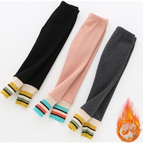 2-7 Years Baby Girls Thicken Leggings 2020 Winter Childrens Soft Velvet Pants Fashion Color Striped Warm Leggings For Girl New