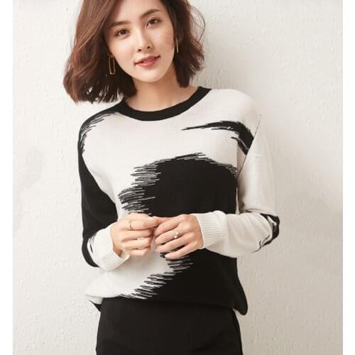 Womens pullover 2021 winter casual stitching round neck wool sweater plus size knitted cashmere sweater ladies top hot