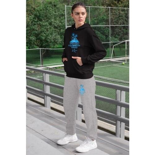 Angemiel Wear Summer Women Tracksuit Set Black Hooded Sweatshirt Gray Sweatpants