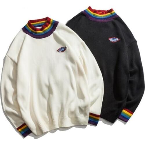 Autumn Winter Tops Fow Women Rainbow Turtleneck Loose Bf Wind Knit Sweater Casual Oversized Sweater White Pullover Lgbt Clothes