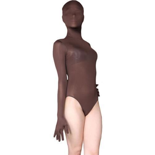 XL Plus Size Ice Silk Transparent Sexy One Piece Tights Half Coat Zentai Cosplay Stage Clothing Body Sculpting Overalls Bodysuit