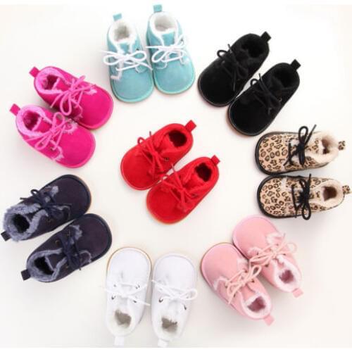 Newborn Baby Boy Girl Winter Fur Snow Boots Warm Shoes Booties Casual Leopard First Walkers 0-18M
