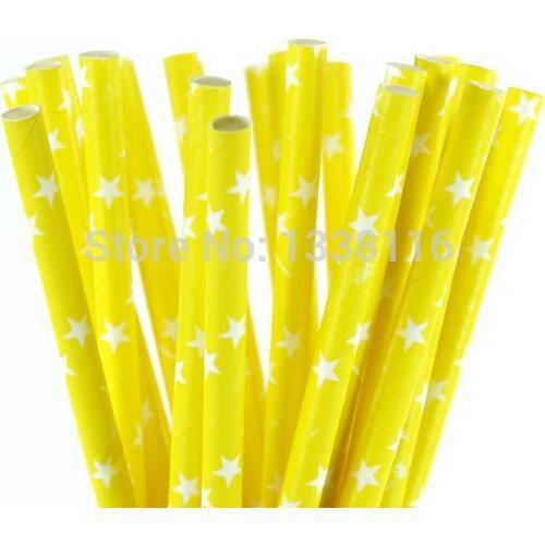 100pcs Yellow White Star Paper Drinking Straws,Party Supplies Paper Drinking Straws Wholesale Online