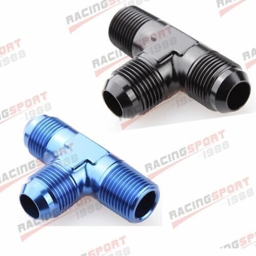 10AN AN10 Male Flare To 1/2" NPT Pipe Tee T-piece Fitting Adaptor Black/Blue