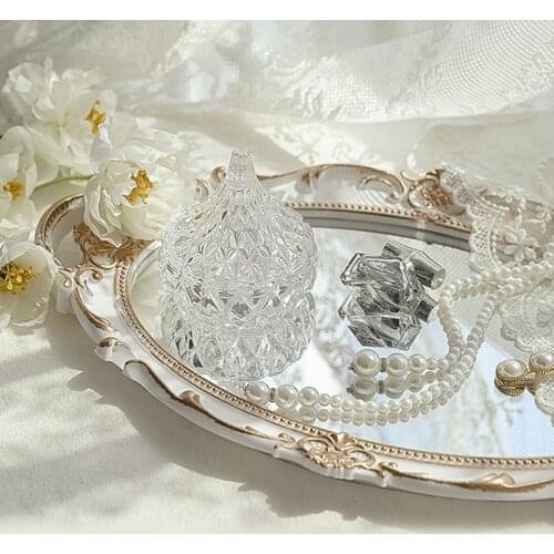 2021 Hot Sale Vintage Decorative Glass Mirror Tray Fruit Jewelry Display Storage Plate Desktop Ornaments #A