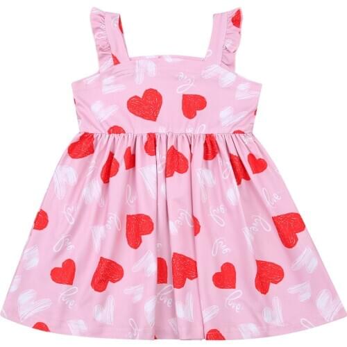 2021 Summer Valentines Day Kids Baby Girls Dress Heart Print Sleeveless Sling Dress Birthday Party Clothes