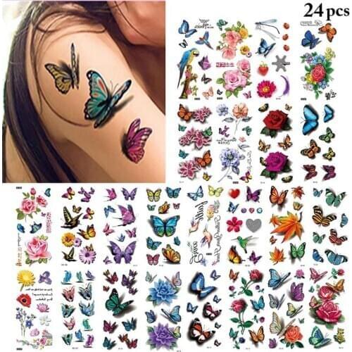 24 Sheets Tattoo Sticker 3D Butterfly Creative Temporary Tattoo Body Sticker Disposable Tattoo Sticker Body Art for Women Men