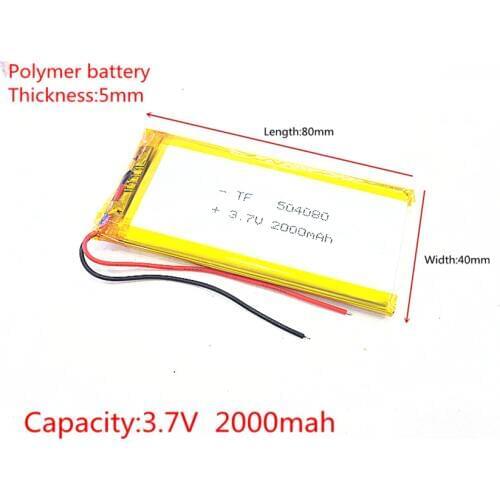 3.7V 2000mAh 504080 Lithium Polymer Li-Po li ion Rechargeable Battery cells For Mp3 MP4 MP5 GPS