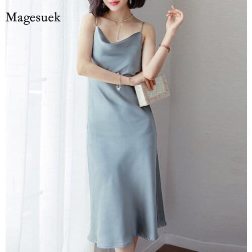 Backless Summer Dresses Woman Sexy Midi Satin Solid Party Dress Women 2021 Fashion V Neck Spaghetti Strap Dress Vestidos 13204