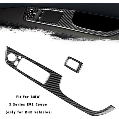 Car Styling Real Carbon Fiber Door Window Lift Switch Cover Trim For BMW 3 Series E92 Coupe RHD Protection Decorative Stickers
