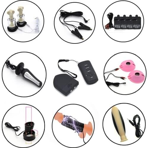 Wireless Remote Control Electro Shock Nipple Sucker Body Massage,Electro Anal Plug Penis Ring Medical Adult Sex Toys For Men