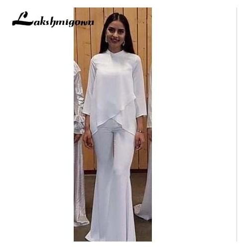 Mother of the bride pant suits long sleeve evening dress 2020 sexy elegant white chiffon mermaid prom dresses