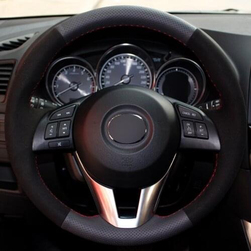 Black Leather Black Suede Car Steering Wheel Covers for Mazda 3 Axela Mazda 6 Atenza Mazda 2 CX-3 CX3 CX-5 CX5 Scion iA