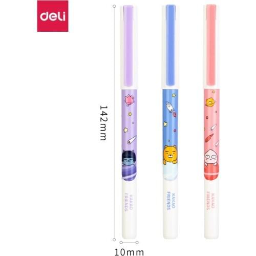 Deli Kawaii Pens 72pcs Cute Korean Stationery KAKAO Friends Fast Dry Gel Pen Black Ink 0.5mm Kawaii School Pen Set Wholesale