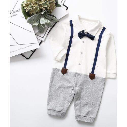 2020 Children Boys Outfits Baby Boy Formal Suits Long Sleeve Cotton Gentleman Rompers Bow-Tie Bebe Roupas Autumn New Promotion