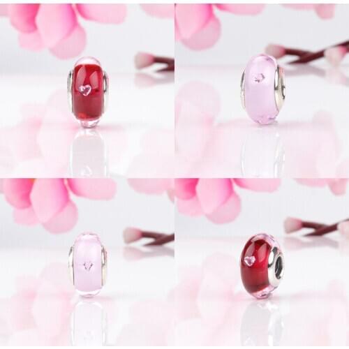 2020 New 925 Silver Pink Murano Glass Bead Fit Charm Bracelets Beads Necklace Trinket For Women DIY Jewelry Making