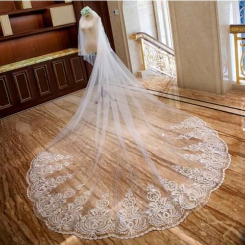 2021 New Romantic 5M Wedding Veil Cathedral Two Layer Lace Appliqued Long Bridal Veils With Comb Woman Marry Gifts Accessories