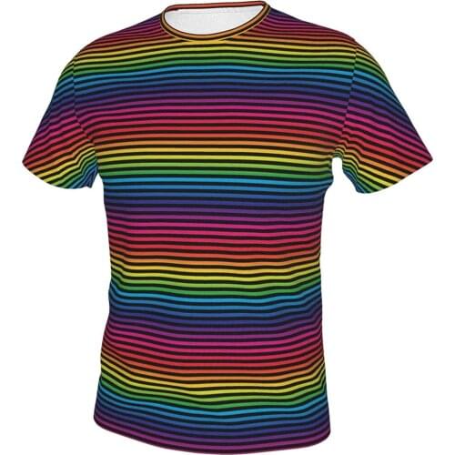 T Shirt For Men Clothing Printed Shirts Graphic Tee Rainbow Color Striped Pattern Novelty Oversized T-Shirt