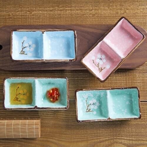 Ceramic Seperated Seasoning Dish Kitchen Side Dish Soy Sauce Saucer Dish Sauce Dipping Dish Seasoning Dish