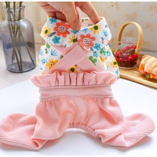 Spring Summer New Fashion Jumpsuits for Dogs with Flowers Teddy Cat Small Dog Four-legged Rompers Knickers Pet Clothes