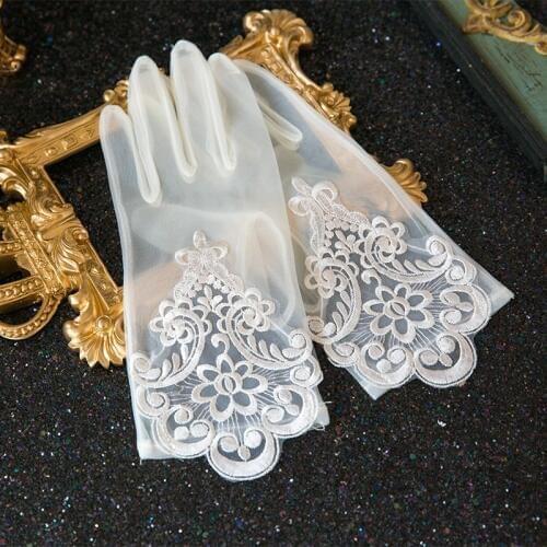 Lace short white finger fashion flower girl bridesmaid women lady dancing party performance mittens gloves