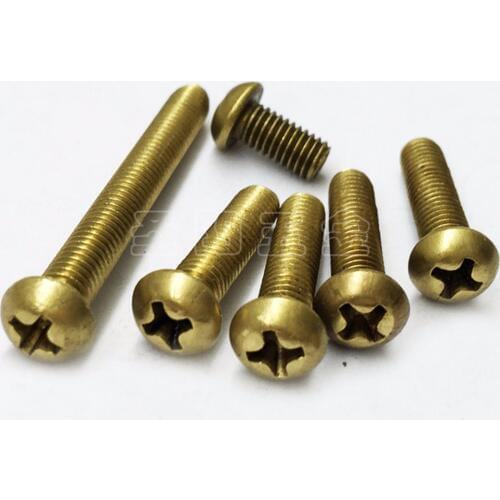 100pcs M2 Brass Screw Round Pan Head Copper Screw Cross Recessed Phillips Copper Bolt M2*4/5/6/8/10/12/16mm