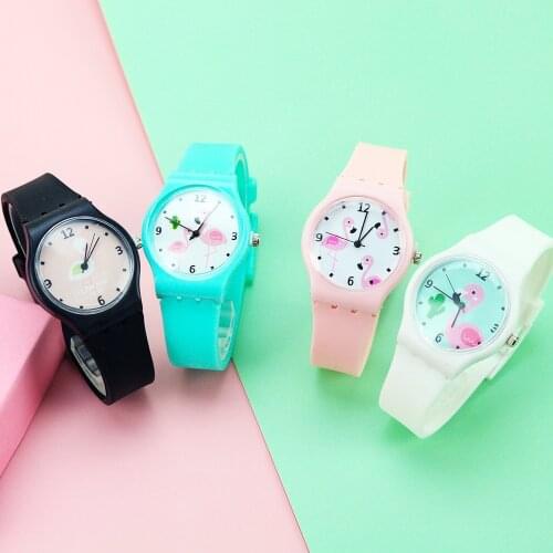 Cute Silicone Candy Color Women Watches Girls Clock Fashion Flamingo Watch Children Wristwatch Cartoon Kids Quartz Dropshipping