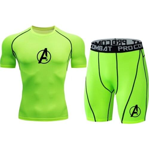 Mens Sports Suit Gym Tights Training T-Shirt Stretch Sportswear Mens Basketball Sportswear Compression Suit Boxing Suit MMA