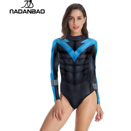 NADANBAO Women One Piece Swimsuit Long Sleeve Swimwear Bathing Suit Movie Anime Print Beachwear Long Sleeve Cosplay Bodysuit