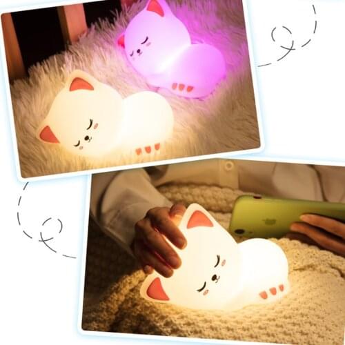 Cat Night Light Basic Remote Control Model (Pure White)English Model Creative Cartoon Design Decorative Light USB Charing