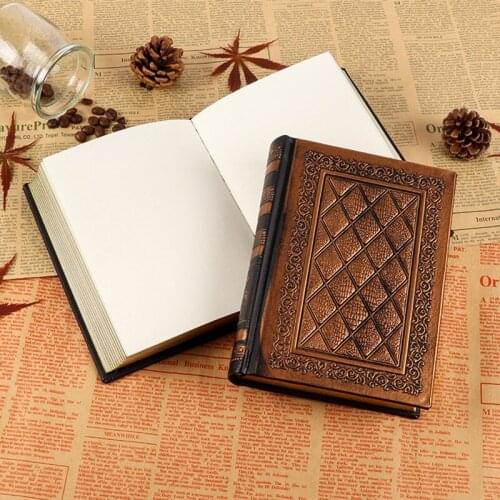 2021 New Retro Leather Diary Classic Diary Retro Lattice Leather Black Gold Border Notebook Diary Childrens Day Gift