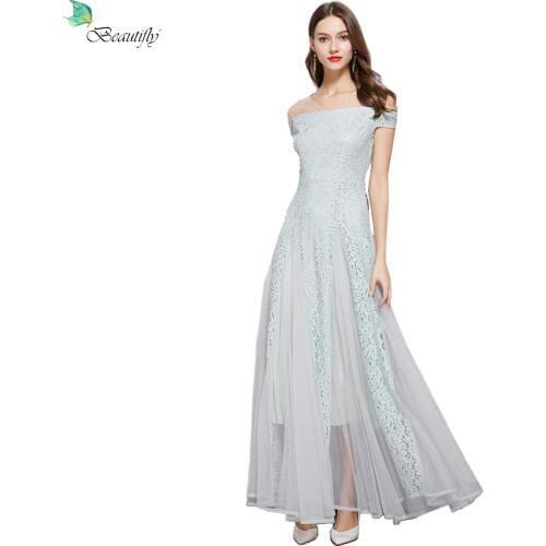 New 2019 Beautifly Tulle&Lace Light Blue Zipper Back Maxi Gowns Floor-Length Elegant Womens Mother of the Bride Dresses