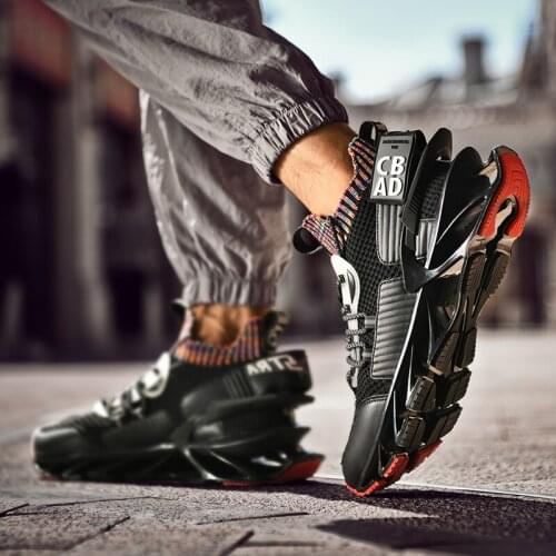 New Design Patent Blade Running Shoes for Men Elastic Mesh Jogging Shoes Good Quality Cushioning Sneakers Outdoor Male Footwear