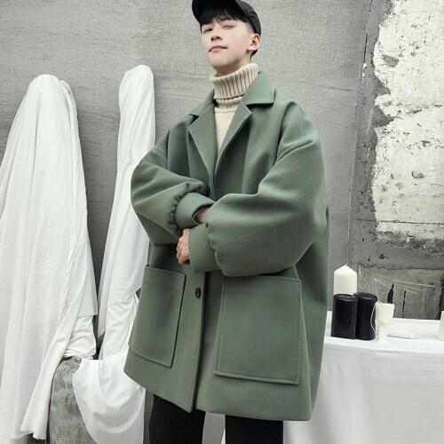 Autumn Winter Mens Loose Wool Blends Overcoat England Style Casual Coat Lapel Mens Coat Solid 5 Colors Warm K07